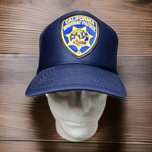 Vintage California Highway Patrol Trucker Hat Navy Blue Snapback  Mesh Patch OS